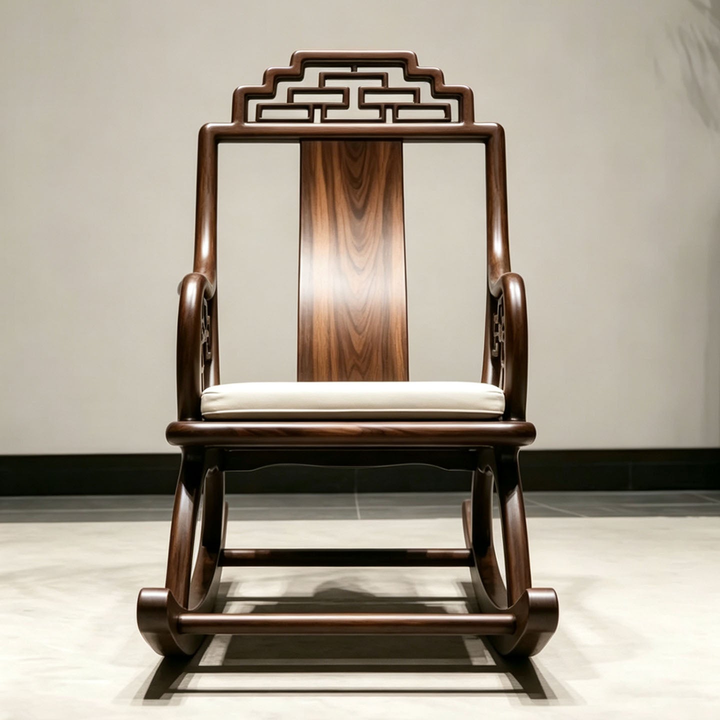 Solid Ash Wood Rocking Chair with Cushion, Walnut Finish