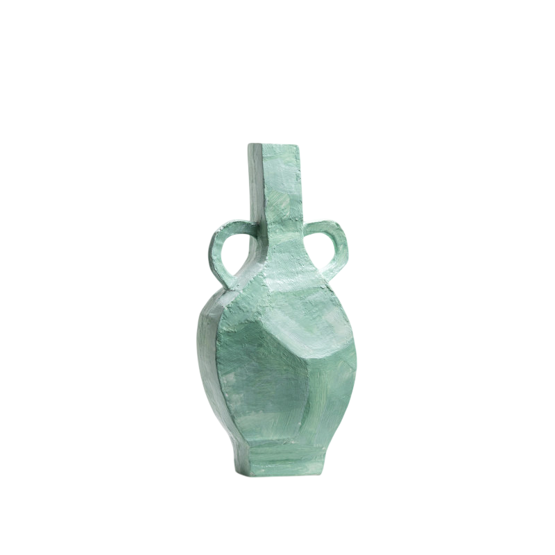 Mint Green Ceramic Vase with Handles, Modern Textured Flower Vessel
