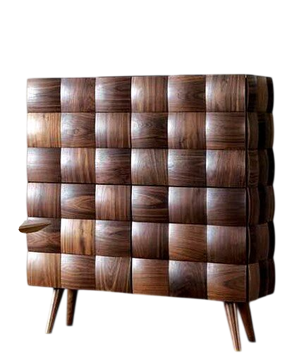 Walnut Sideboard Buffet Cabinet, Mid Century Modern Accent Cabinet with Raised 3D Checkerboard Doors, Tall Storage Credenza for Dining Room, Living Room and Entryway