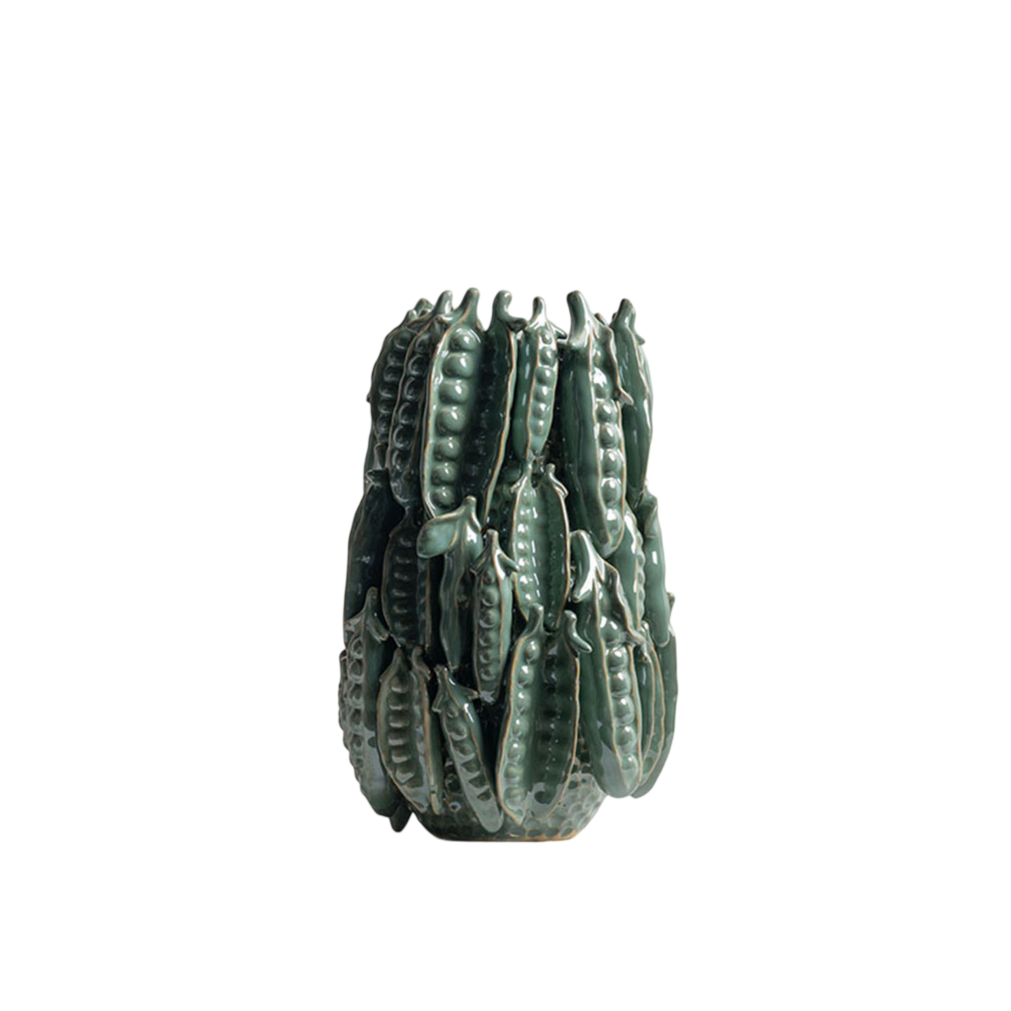 Green Ceramic Pea Pod Vase, Sculptural Flower Vessel for Table Decor