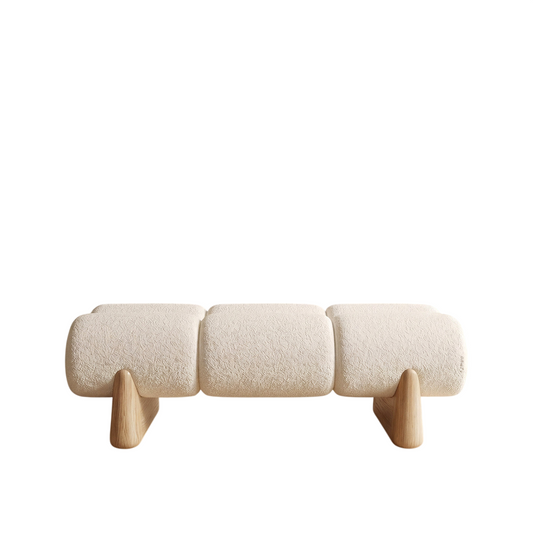 Cream White Upholstered End of Bed Bench, Sherpa Style Accent Bench with Solid Wood Base, Modern Bedroom Bench, Entryway Seat, Footstool for Living Room, Closet, Boutique