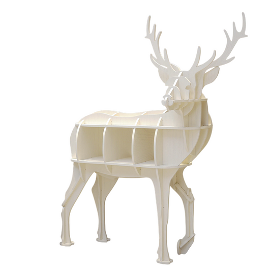 Ivory White Deer-Shaped Bookcase with Open Shelves