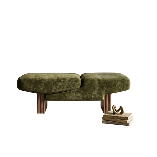 Olive Green Upholstered Bench, Chenille Accent Bench with Solid Wood Legs, Modern Entryway Bench, Bedroom End of Bed Seat, Living Room Footstool, Closet Bench