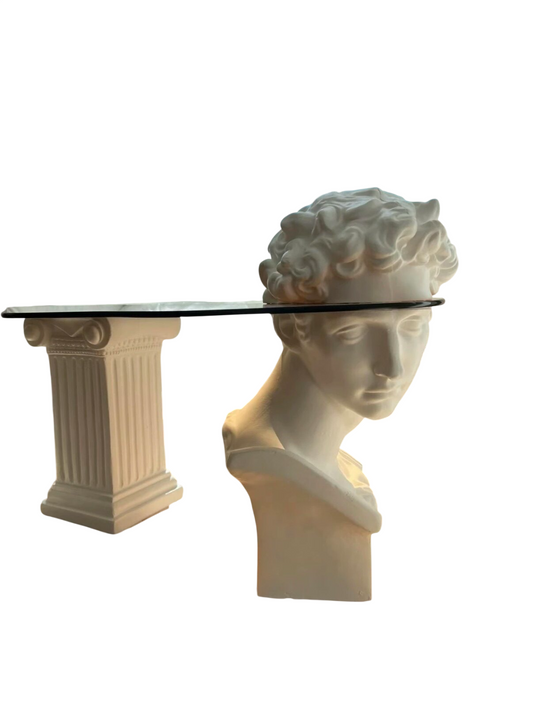Oval Glass Coffee Table with Classical Bust and Ionic Column Base