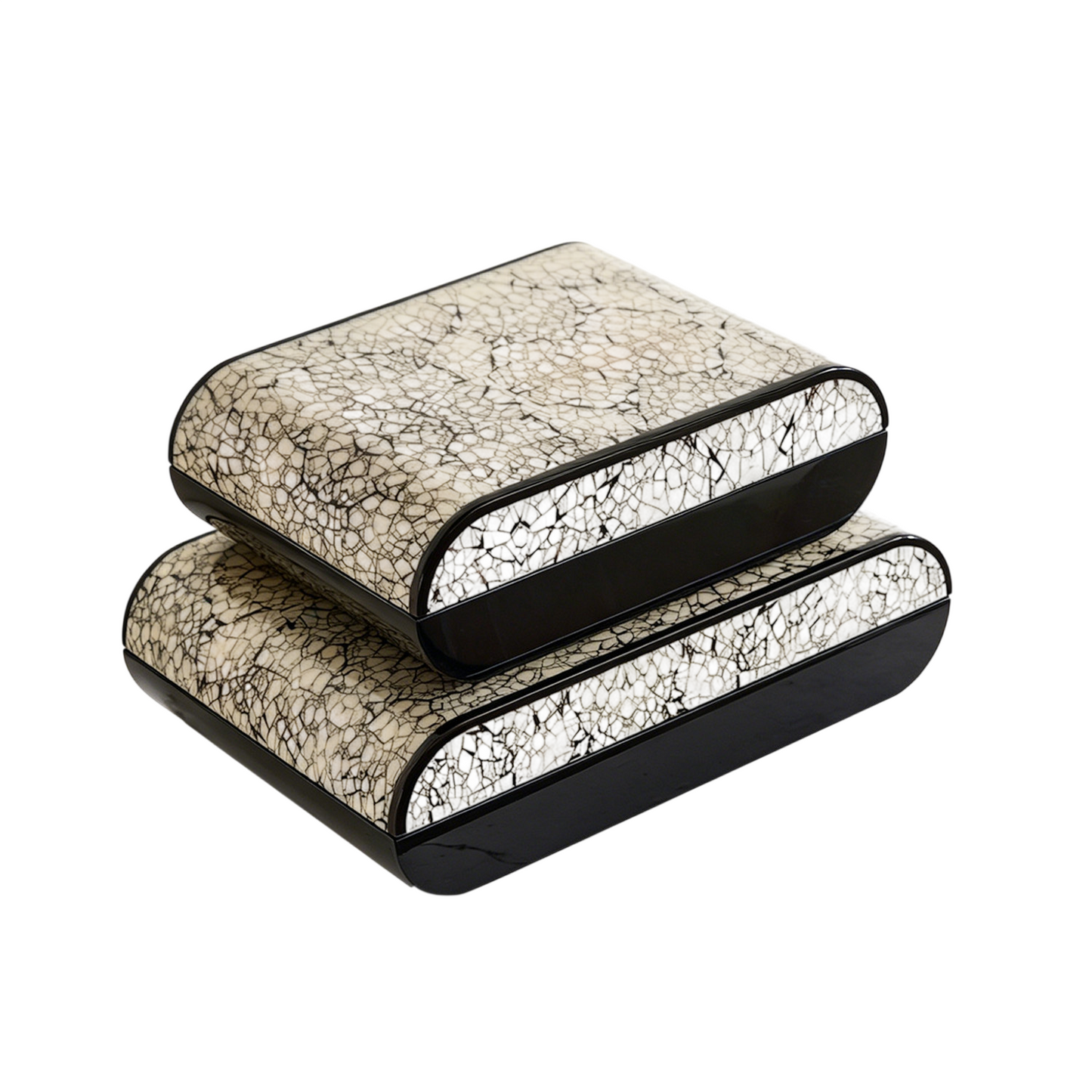 Crackle Lacquer Decorative Storage Boxes, Curved Wooden Jewelry Box Set