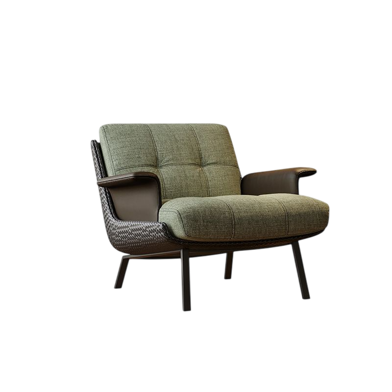 Green Upholstered Accent Chair with Woven Back and Carbon Steel Legs