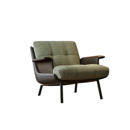 Green Upholstered Accent Chair with Woven Back and Carbon Steel Legs