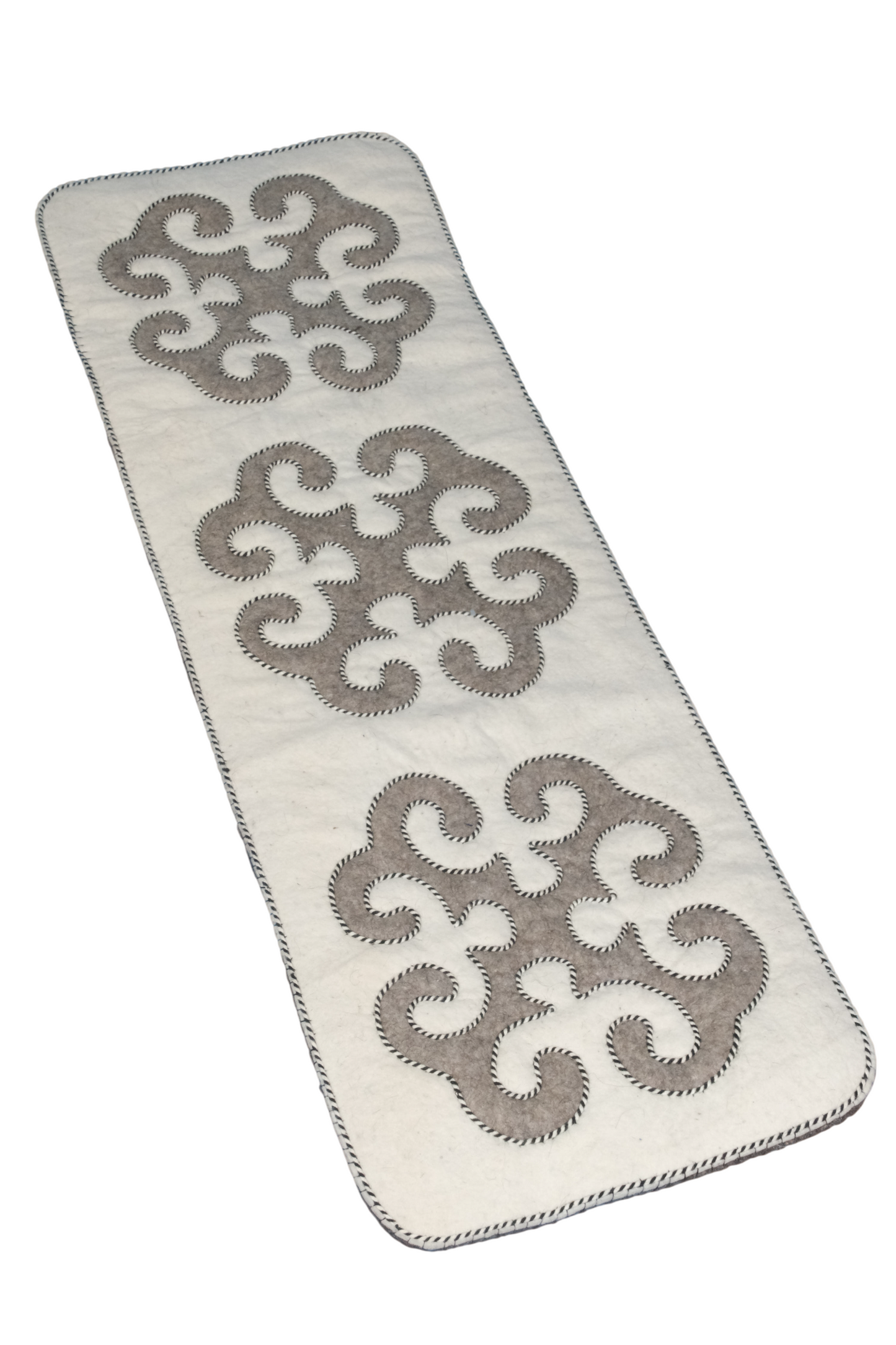 Handmade Felt Bench Cushion, Boho Long Chair Pad, White and Gray