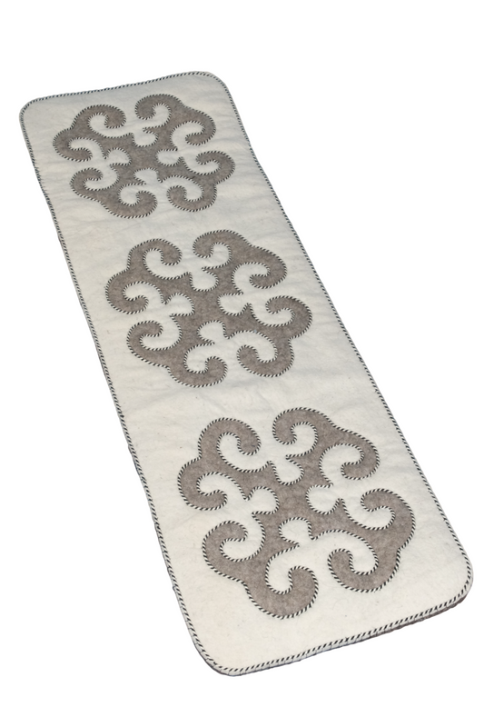 Handmade Felt Bench Cushion, Boho Long Chair Pad, White and Gray
