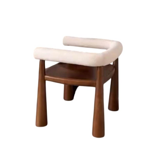 Cream Upholstered Solid Wood Dining Chair, Modern Accent Armchair with Open Backrest and Tapered Cone Legs, Wooden Cafe Chair for Dining Room, Kitchen, Restaurant, Hotel, Study