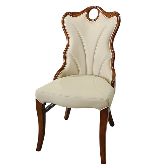 Cream Faux Leather Dining Chairs Set of 4, Upholstered High Back Dining Room Chairs with Solid Wood Frame, Classic Accent Side Chairs for Kitchen, Restaurant, Hotel and Living Room