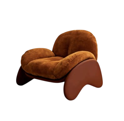 Rust Brown Upholstered Lounge Chair, Sculptural Curved Base