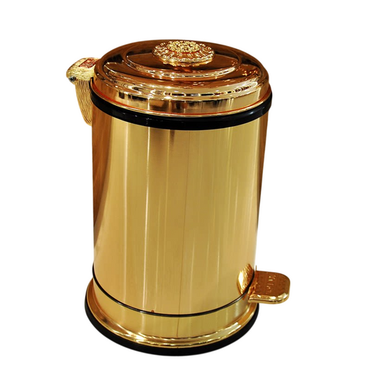 Gold Tone Step Trash Can with Lid, Round Pedal Waste Bin with Mirror Gold Finish, Luxury Style Garbage Can for Bathroom, Living Room, Bedroom, Office, Kitchen, Toilet, and Vanity Area