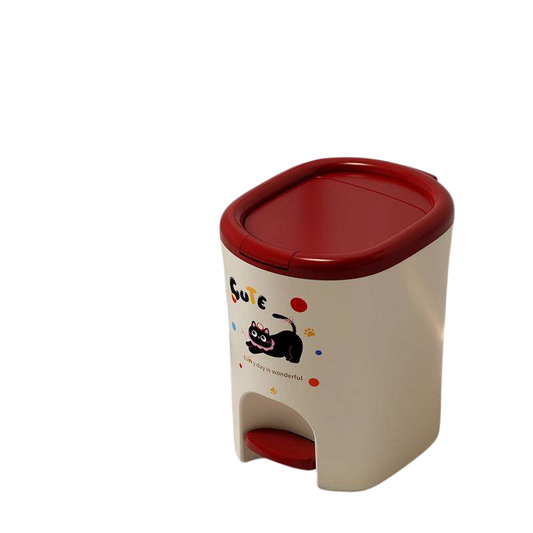 8L Cat Print Step Trash Can with Lid, Cream and Red Pedal Waste Basket, Cute Kitten Bathroom Garbage Bin for Bedroom, Living Room, Kids Room, Office, Nursery, and Small Spaces