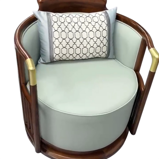 Swivel Ash Wood Barrel Accent Chair with Upholstered Seat and Lumbar Pillow, 360° Rotating Lounge Chair for Living Room, Bedroom, Office &amp; Reception
