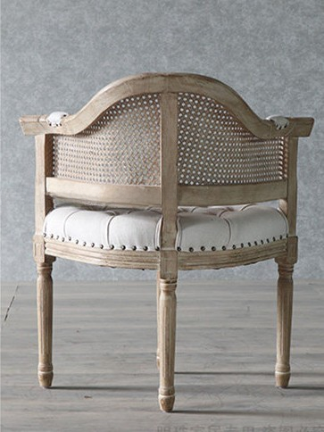 French Country Cane Armchair with Beige Tufted Linen Seat