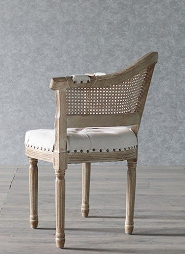 French Country Cane Armchair with Beige Tufted Linen Seat