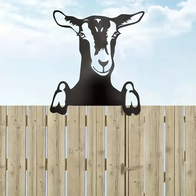 Black Metal Goat Fence Topper, Peeking Goat Head Silhouette Yard Decor, Rustic Farmhouse Outdoor Wall Art for Garden Fence, Barn, Ranch, Patio, Farm Animal Decor