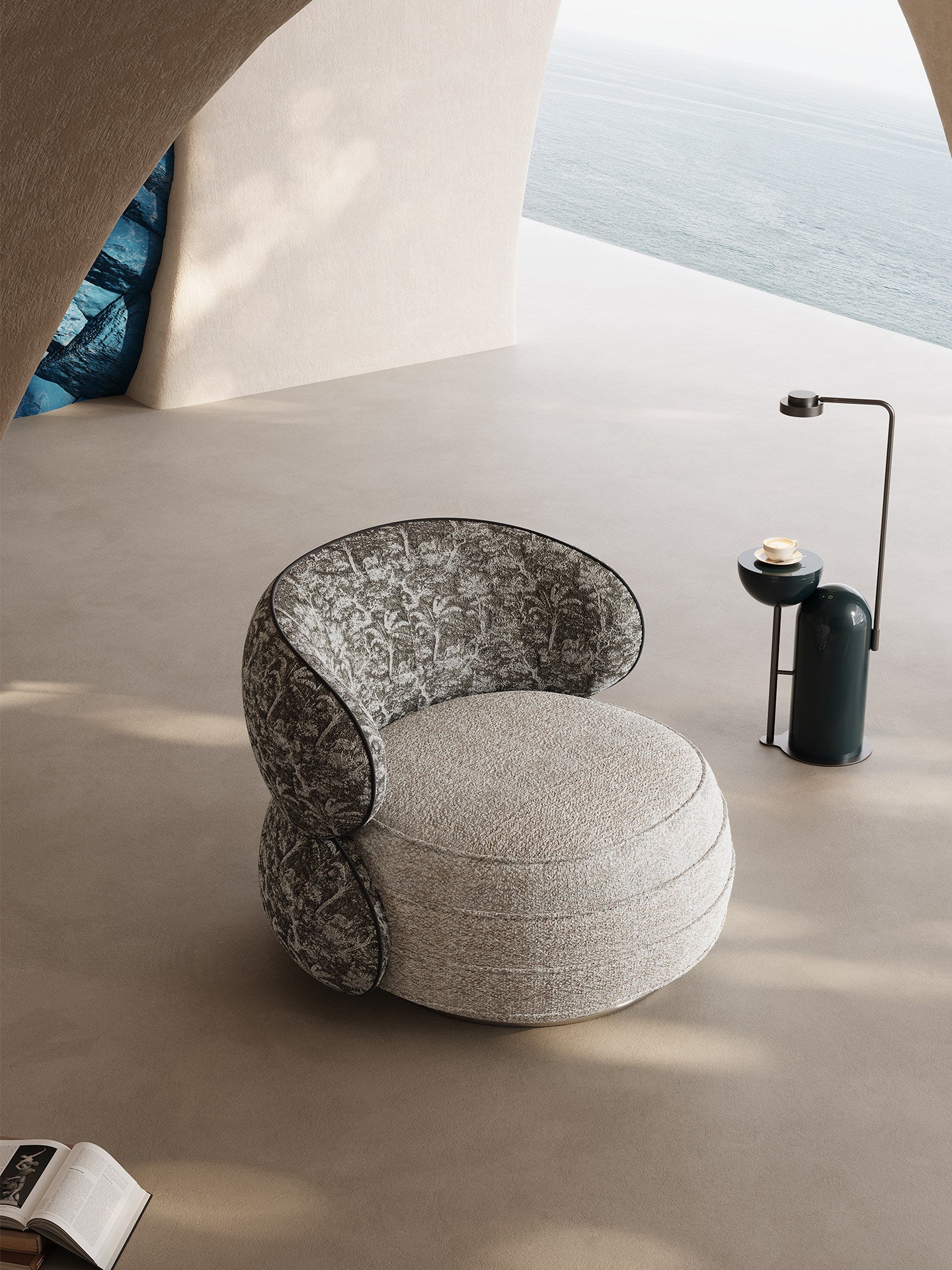 Modern Swivel Accent Chair, Wool-Blend Jacquard Upholstered Barrel Lounge Chair with High-Density Foam, Curved Backrest for Living Room, Bedroom, Reading Nook and Office, Beige Brown