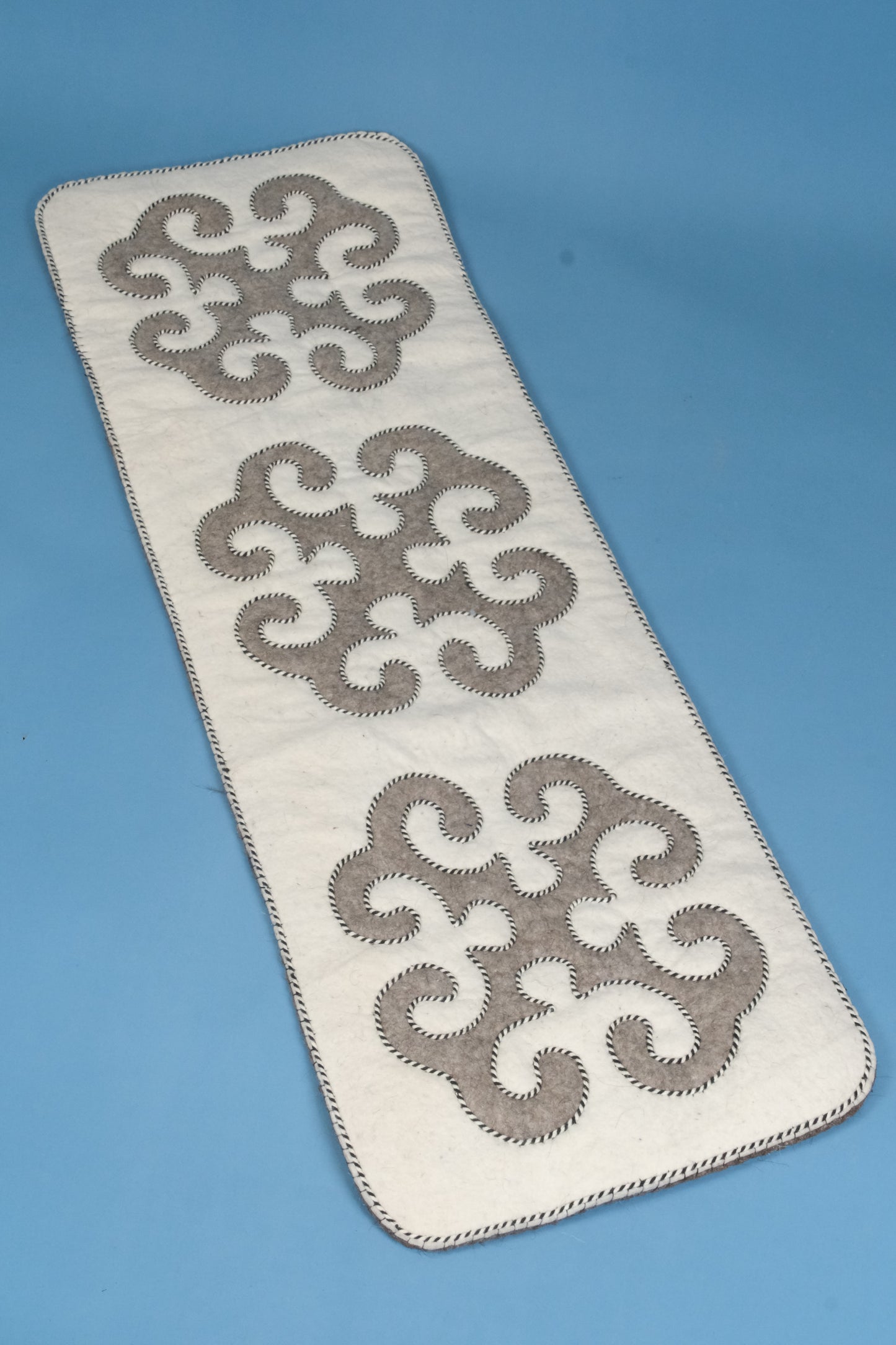 Handmade Felt Bench Cushion, Boho Long Chair Pad, White and Gray