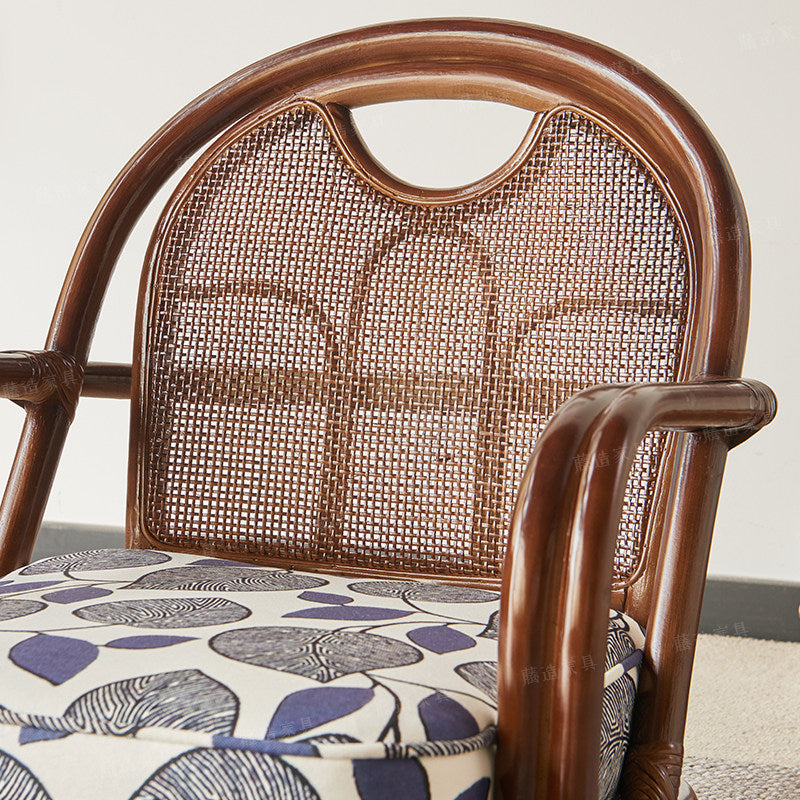 Japanese Style Rattan Floor Chair with Cushion, Low Lounge Armchair, Handwoven Wicker Tatami Tea Chair for Living Room, Meditation, Reading Nook and Tea Room