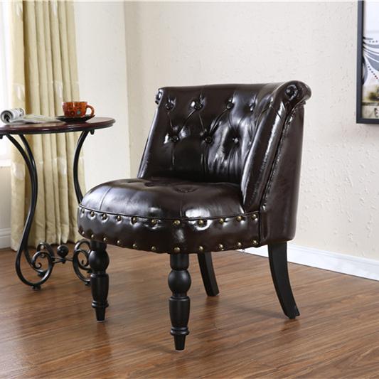 Black Oil-Wax Leather Accent Chair, Button-Tufted Single Sofa Chair with Antique Nailhead Trim and Turned Solid Wood Legs for Living Room, Bedroom, Dining Room and Hotel