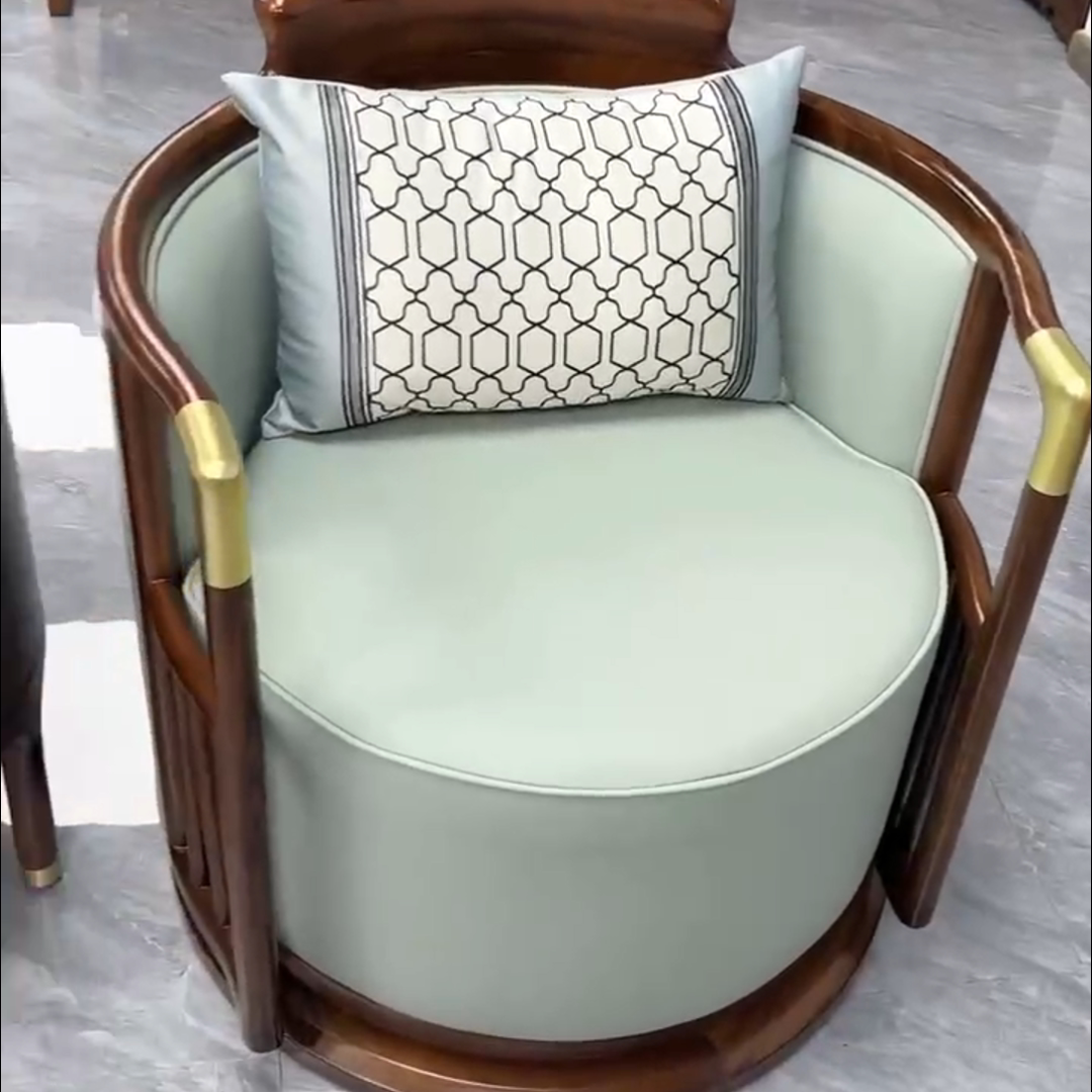 Swivel Ash Wood Barrel Accent Chair with Upholstered Seat and Lumbar Pillow, 360° Rotating Lounge Chair for Living Room, Bedroom, Office &amp; Reception