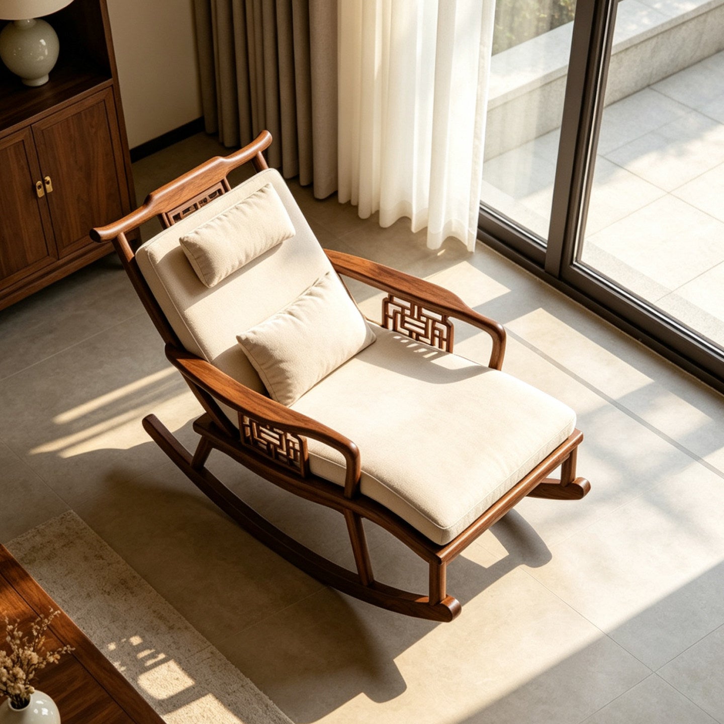 51-Inch Solid Ash Wood Chaise Rocking Chair with Cushions