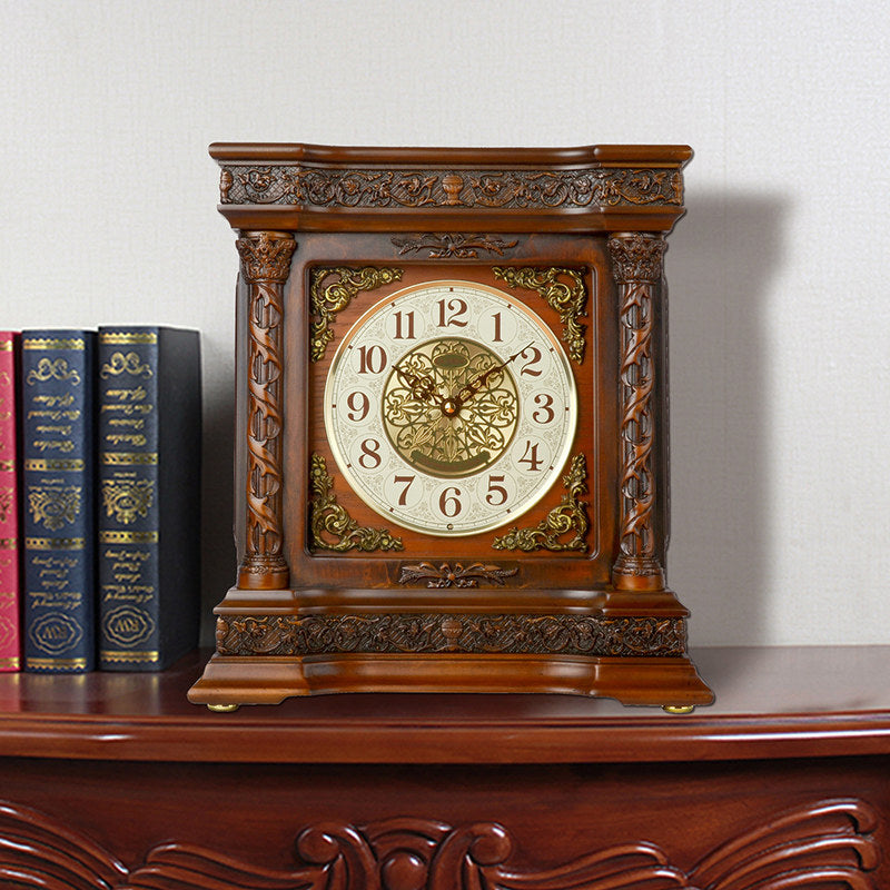 Vintage Solid Wood Mantel Clock with Hourly Chime, 8-Inch Analog Table Clock