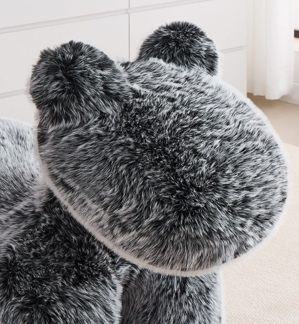 Gray Faux Fur Animal Accent Chair, Sculptural Four-Legged Molded Foam Lounge Seat with Plush Upholstery for Living Room, Bedroom, Reading Nook and Playroom Décor