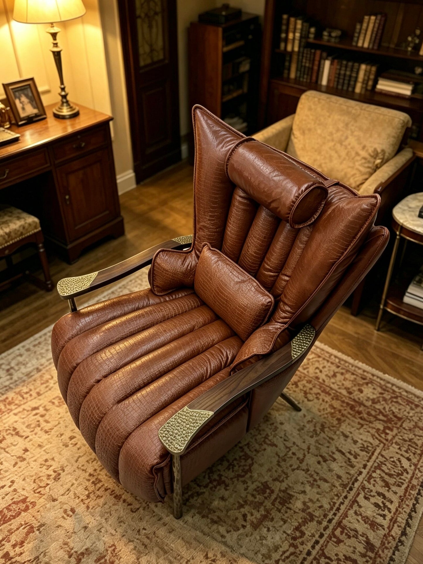 Vintage Brown Crocodile Embossed Leather Lounge Chair, High Back Accent Armchair, Full Grain Oil Wax Leather Single Sofa Chair for Living Room, Study, Tea Room and Lounge