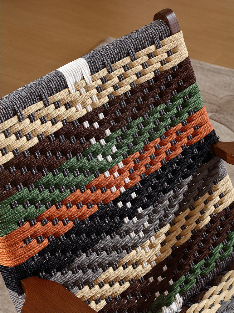 Solid Ash Wood Woven Rope Accent Chair, Multicolor Mid-Century Lounge Armchair for Living Room, Bedroom, Balcony and Reading Nook