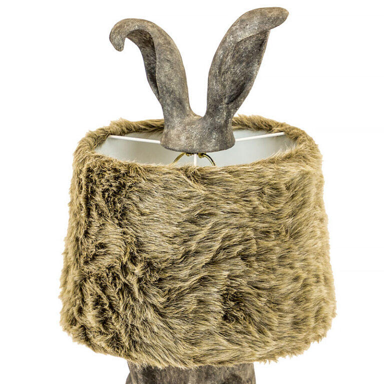 Whimsical Rabbit Table Lamp with Faux Fur Shade – Modern Animal Sculpture Accent Lamp for Bedroom, Nursery, Living Room & Luxury Home Décor