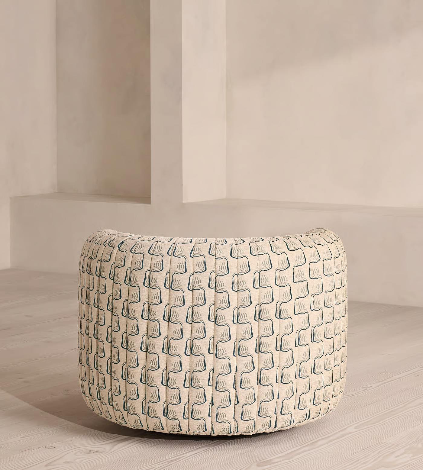 Cream Patterned Swivel Accent Chair with Wood Base for Living Room
