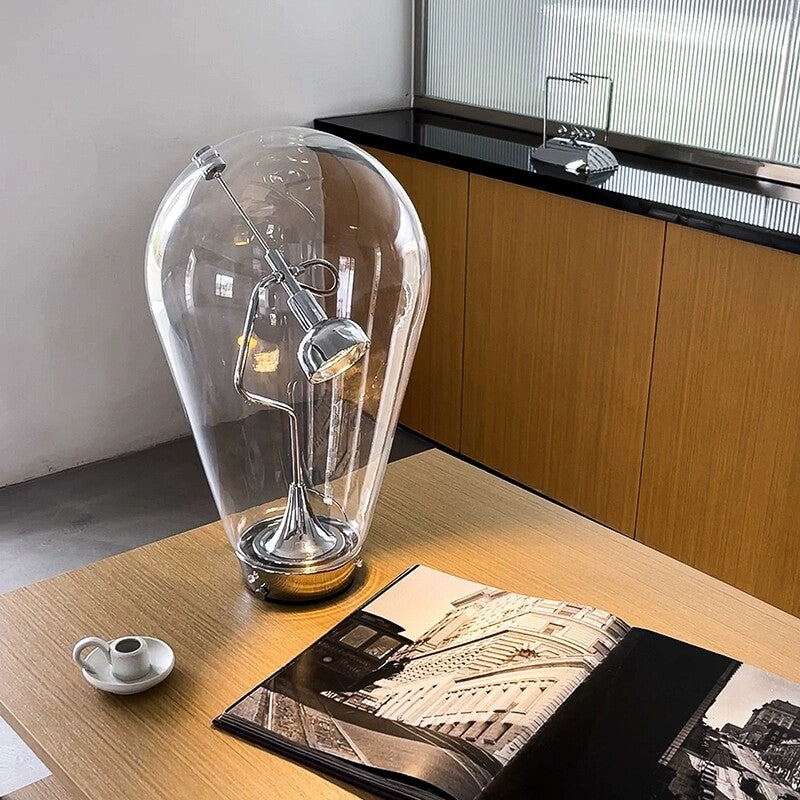 Clear Glass Table Lamp with Chrome Adjustable Reading Light, Modern LED Touch Dimmable Desk Lamp, Warm Light Bedside Accent Lamp for Bedroom, Office, Study, Nightstand