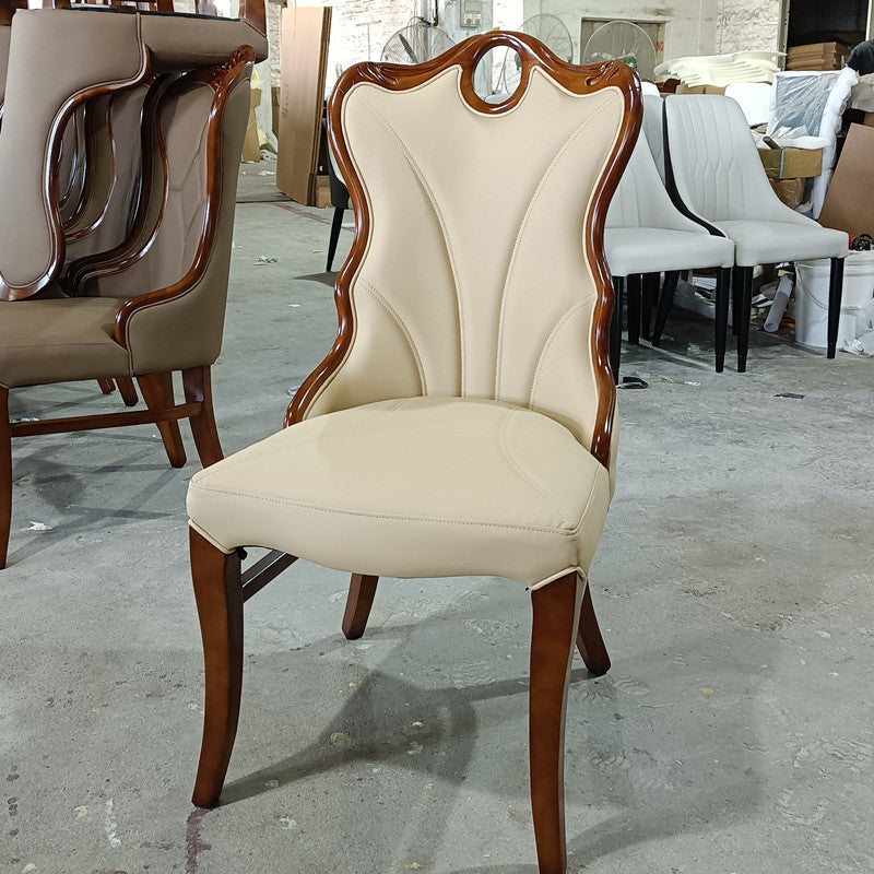 Cream Faux Leather Dining Chairs Set of 4, Upholstered High Back Dining Room Chairs with Solid Wood Frame, Classic Accent Side Chairs for Kitchen, Restaurant, Hotel and Living Room