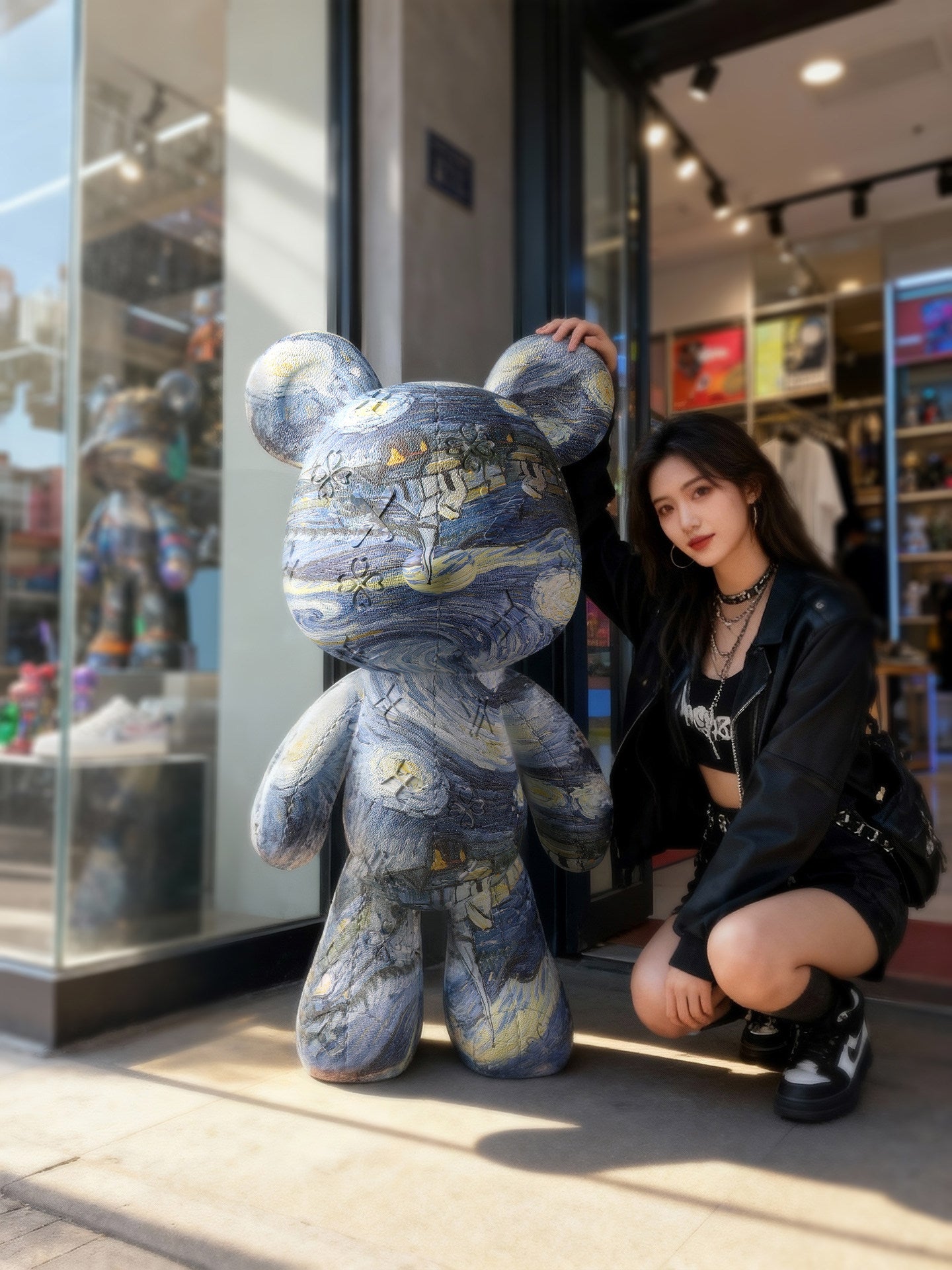 Modern Abstract Bear Coin Bank Statue, Large Decorative Money Bank Sculpture for Living Room, Entryway, Office, Bedroom &amp; Home Decor, Blue Abstract Art Finish