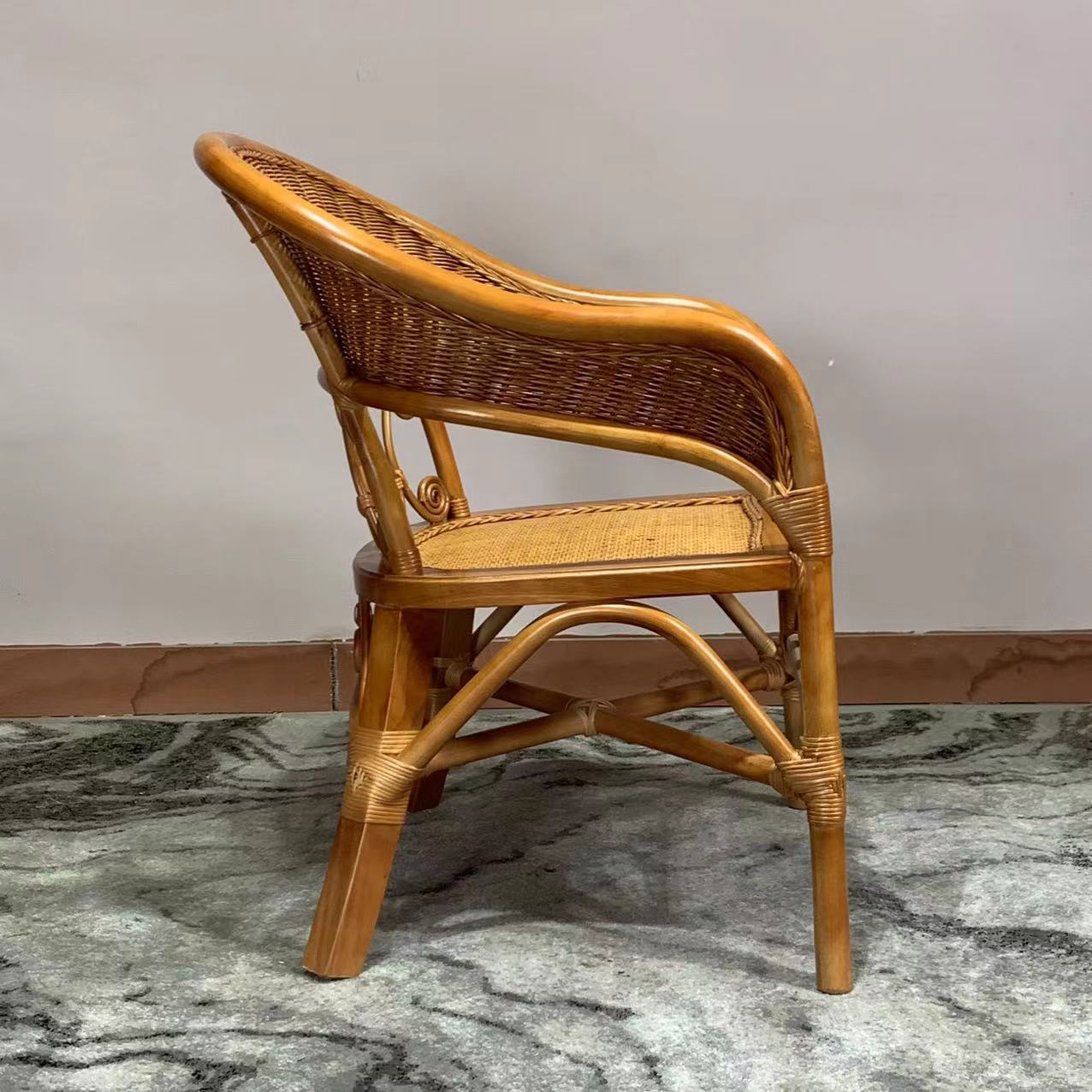 Natural Rattan 3-Piece Bistro Set with 2 Armchairs and Side Table