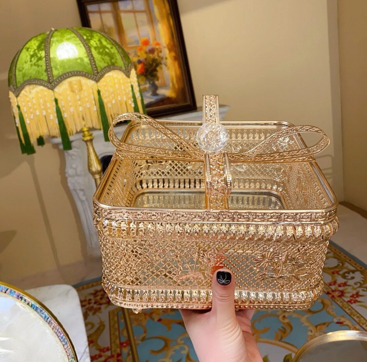 Luxury Gold Decorative Storage Box with Lid, Metal Jewelry Organizer Box, Decorative Candy Box for Coffee Table, Vanity, Living Room, Bedroom and Wedding Decor
