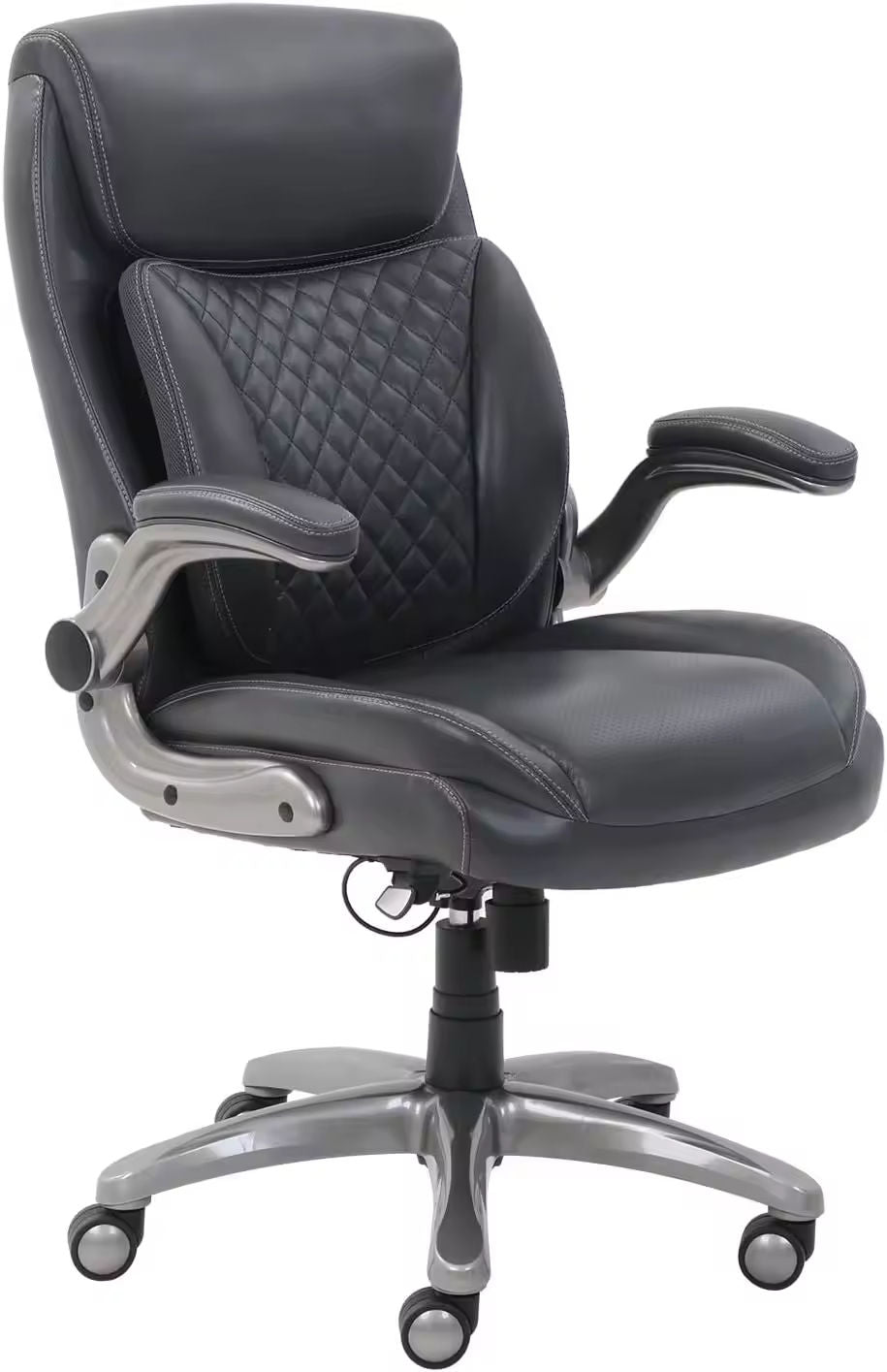 Gray Bonded Leather Executive Office Chair with Flip-Up Arms