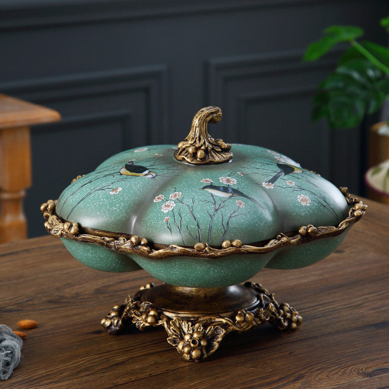 Green Covered Divided Candy Dish, 6-Section Dry Fruit Tray with Lid, European Style Decorative Snack Serving Bowl for Nuts, Candy, Cookies, Dried Fruit, Coffee Table, Tea Table, Living Room Decor