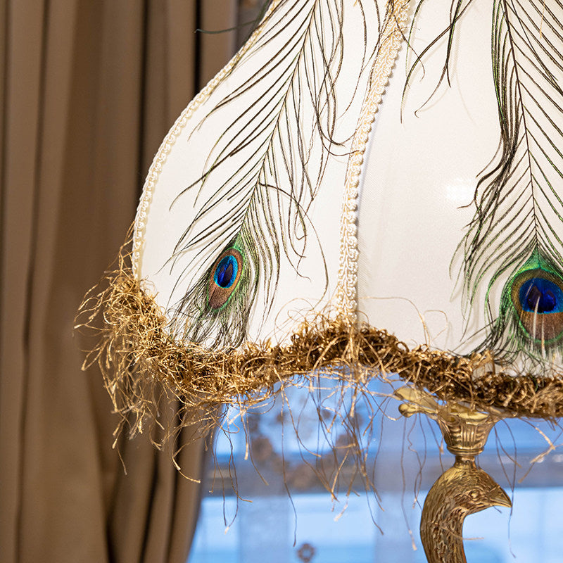 Peacock Table Lamp with Feather Inspired Shade, Gold Tone Bird Base Decorative Bedside Lamp, Luxury Accent Lighting for Bedroom, Living Room, Study, Office and Console Table