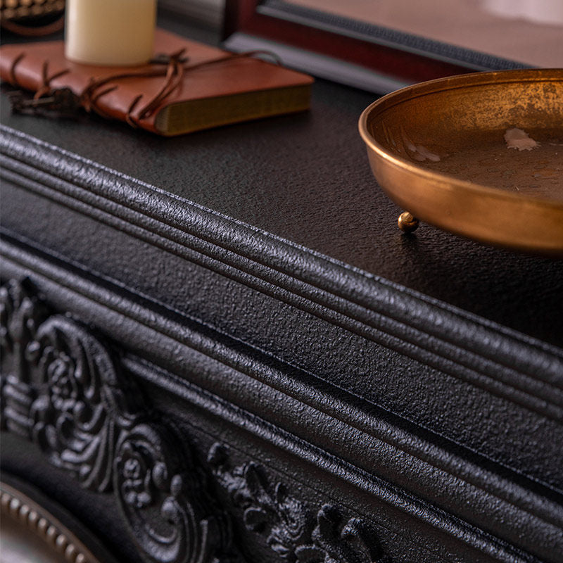 Black Electric Fireplace Mantel with Heater, Ornate Freestanding Faux Fireplace Console for Living Room, Bedroom, Office and Entryway