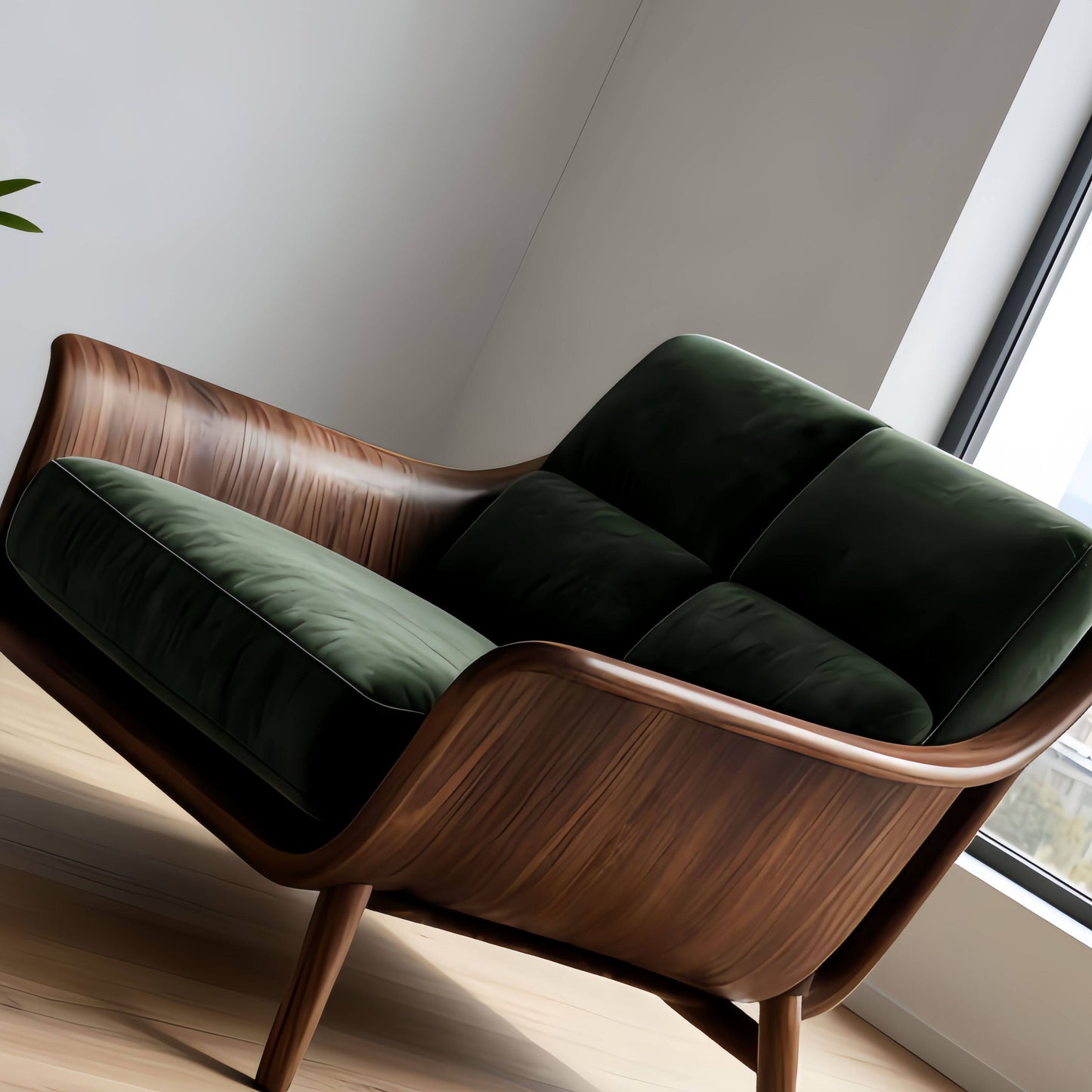 Dark Green Upholstered Accent Chair with Black Walnut Wood Frame