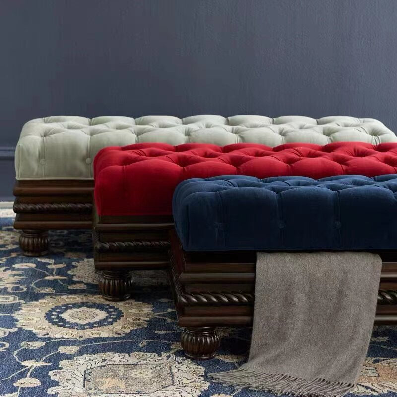 Burgundy Tufted Storage Ottoman Bench with Solid Wood Base