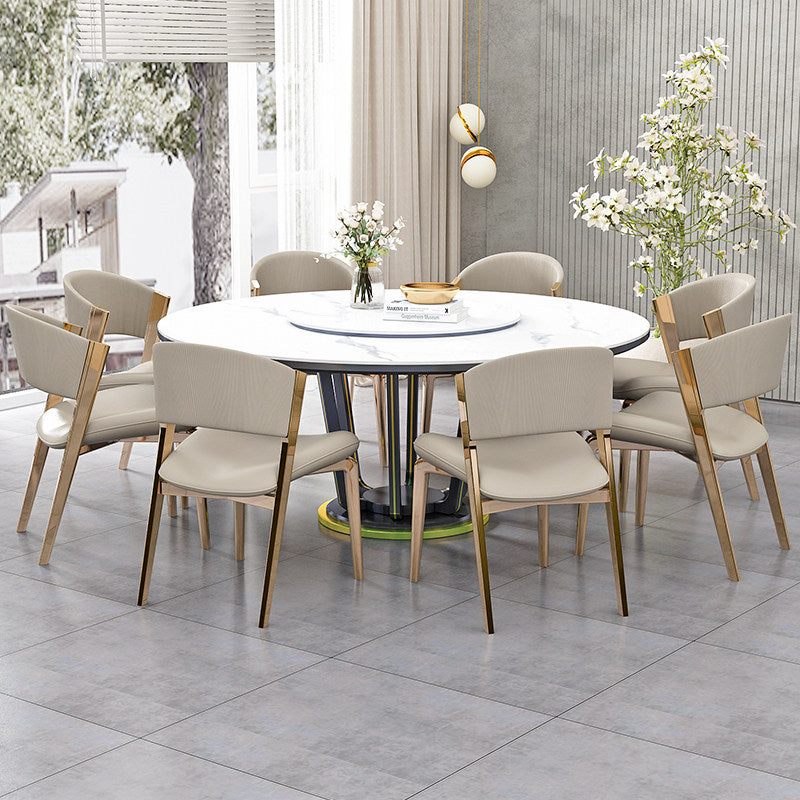 Ivory Microfiber Leather Dining Chair, Upholstered Curved Back Side Chair with Electroplated Gold Metal Legs, Modern Accent Seating for Dining Room, Kitchen, Office and Reception