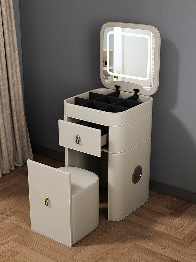 Ivory Makeup Vanity Cabinet with LED Mirror and Storage
