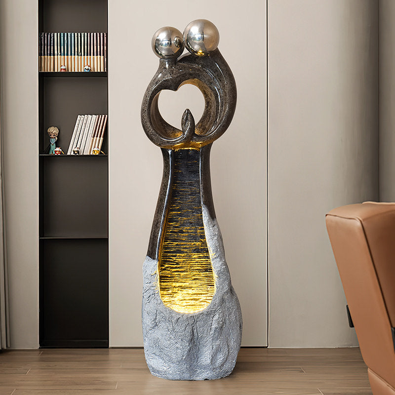 Modern Indoor Floor Fountain with LED Light, Abstract Water Feature, 45.7 Inch