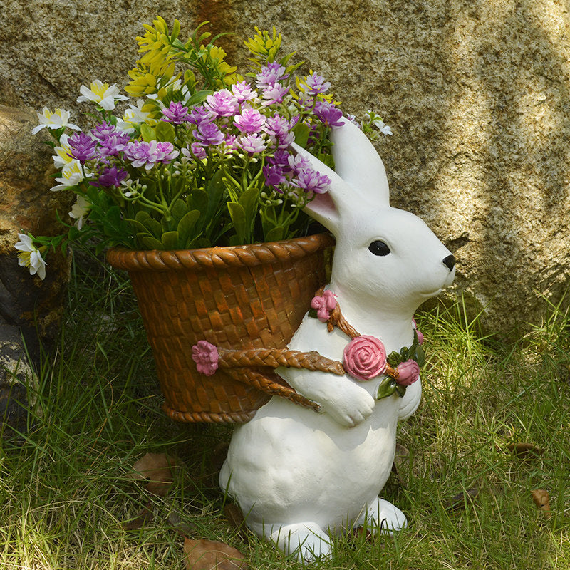 White Rabbit Planter 12 Inch, Bunny Flower Pot for Garden and Patio Decor