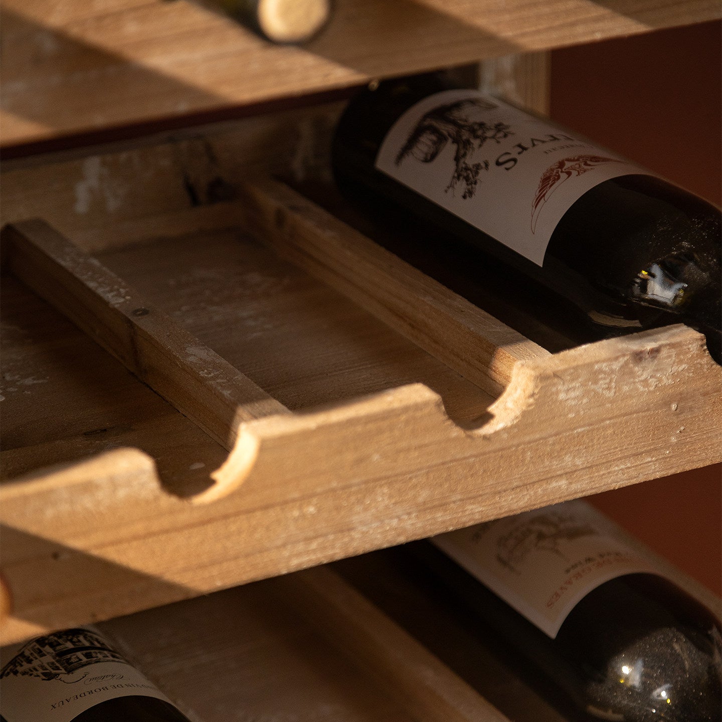 Freestanding Wood Wine Rack with 4 Drawers, 24-Bottle Floor Storage Cabinet